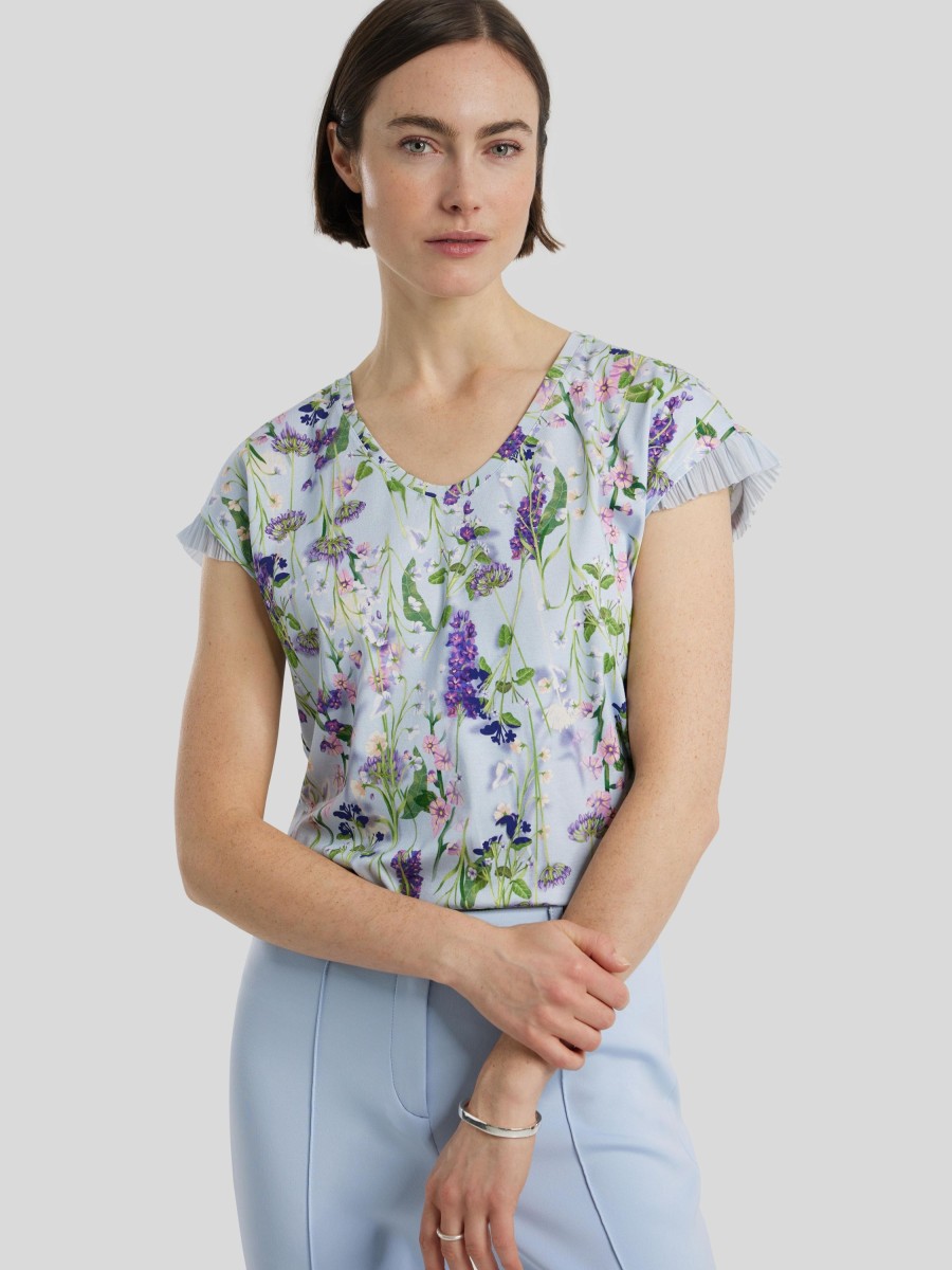 Frauen Marc Cain T-Shirts & Shirts | T-Shirt Mit Blumenprint Hellblau