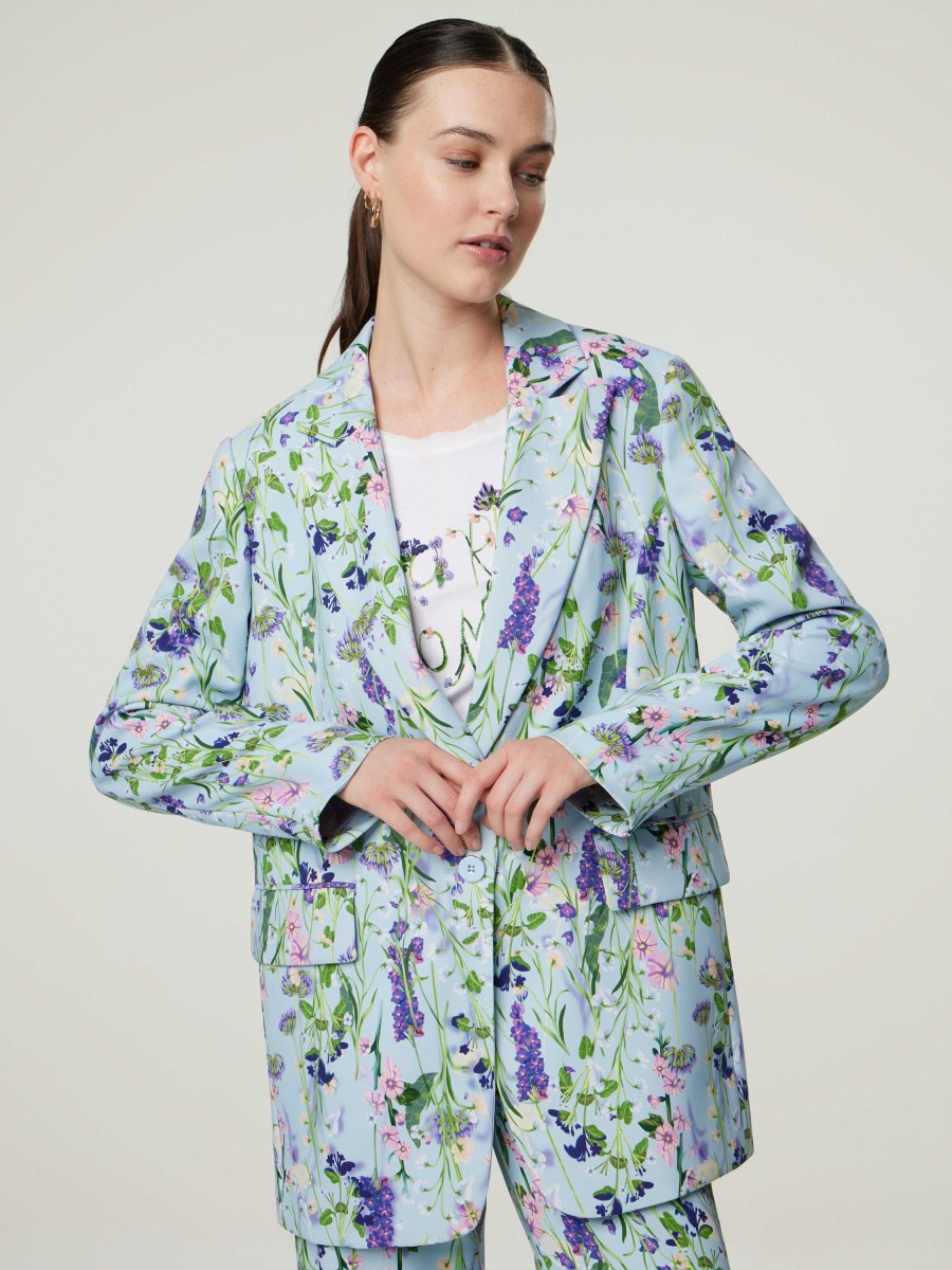 Frauen Marc Cain Blazer | Blazer Mit Blumenprint Hellblau