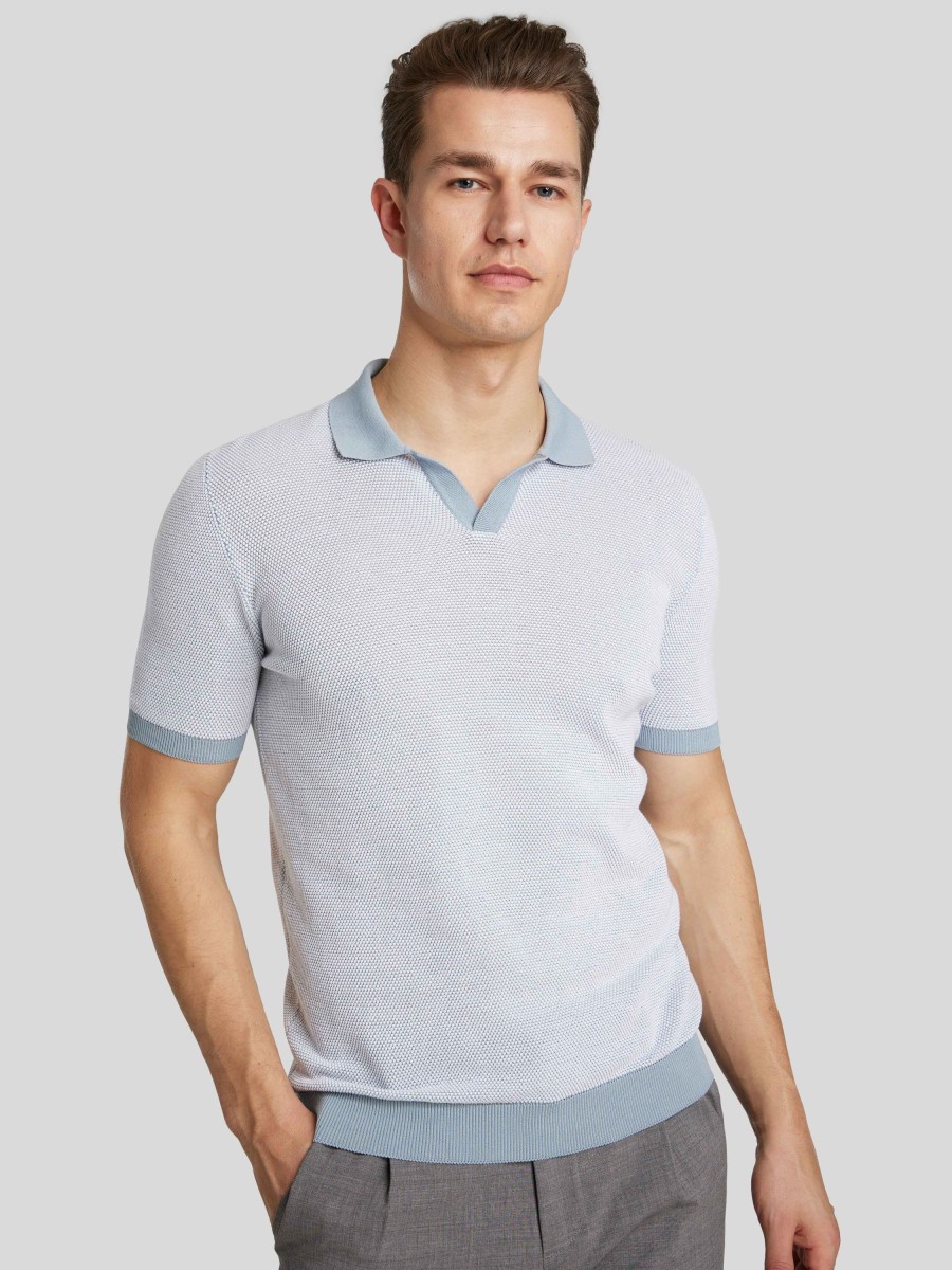 Manner Burger Polo-Shirts | Polo Aus Reiskorn-Pique Hellblau