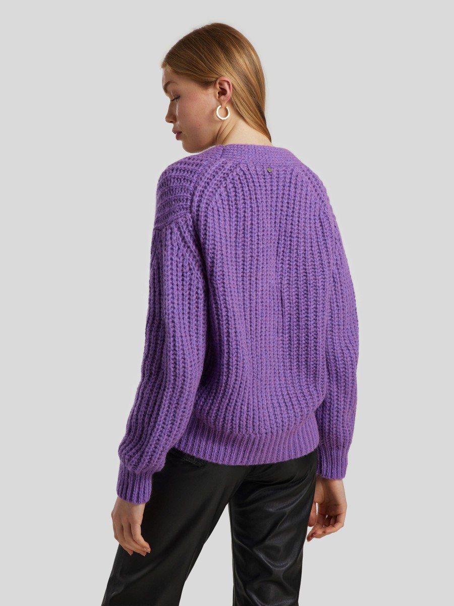 Frauen Rich&Royal Pullover & Strick | Strickjacke Aus Grobstrick Lila