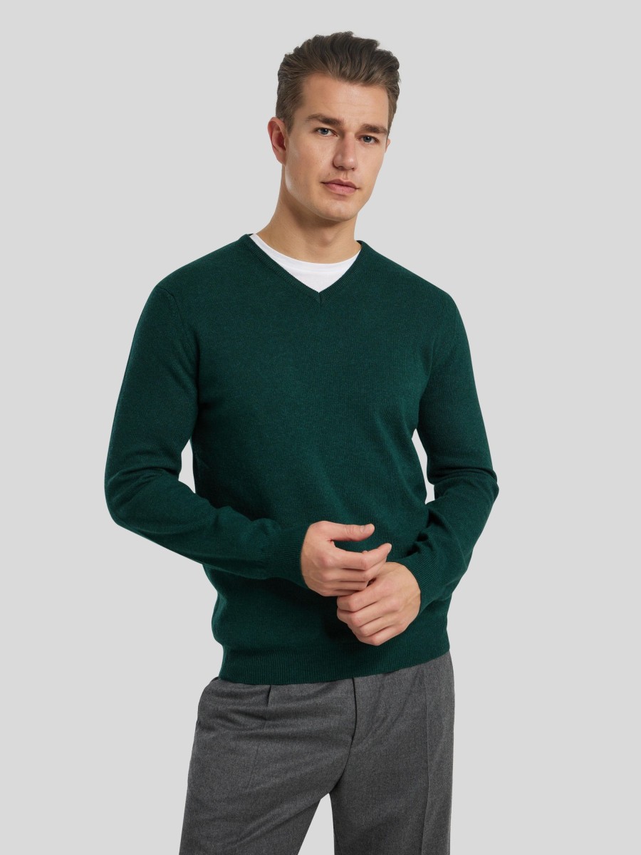 Manner Paul Kehl Pullover & Strickjacken | Pullover Mit V-Neck Dunkelgrun