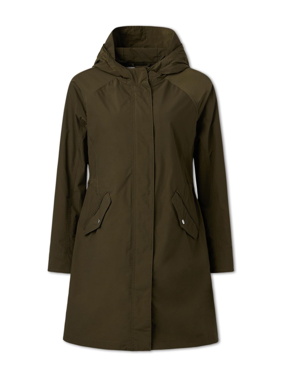 Frauen Woolrich Mantel | Parka Mit Kapuze Long Summer Oliv