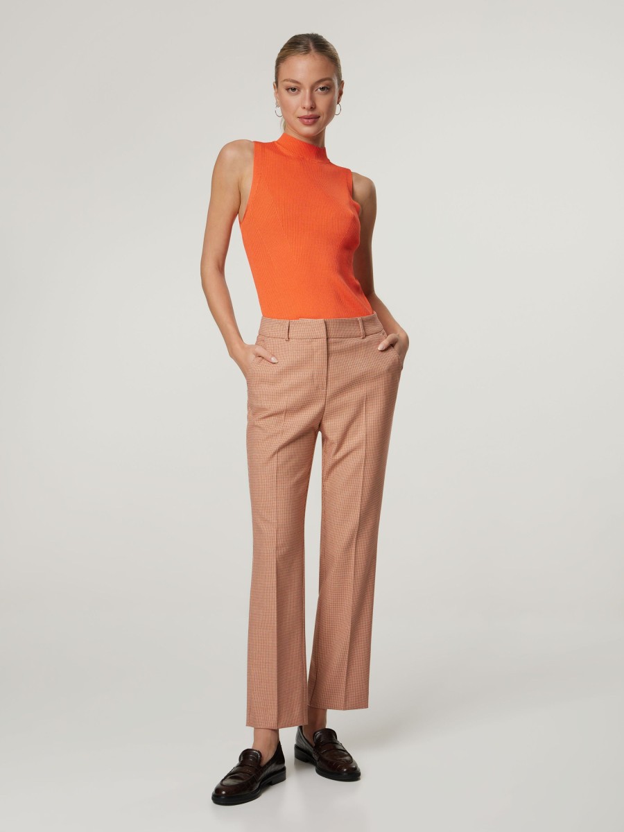 Frauen Comma Hosen | Hose Mit Hahnentritt Orange