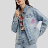 Frauen Lieblingsstück Jacken | Jeansjacke Mit Stickerei Und Print Hellblau