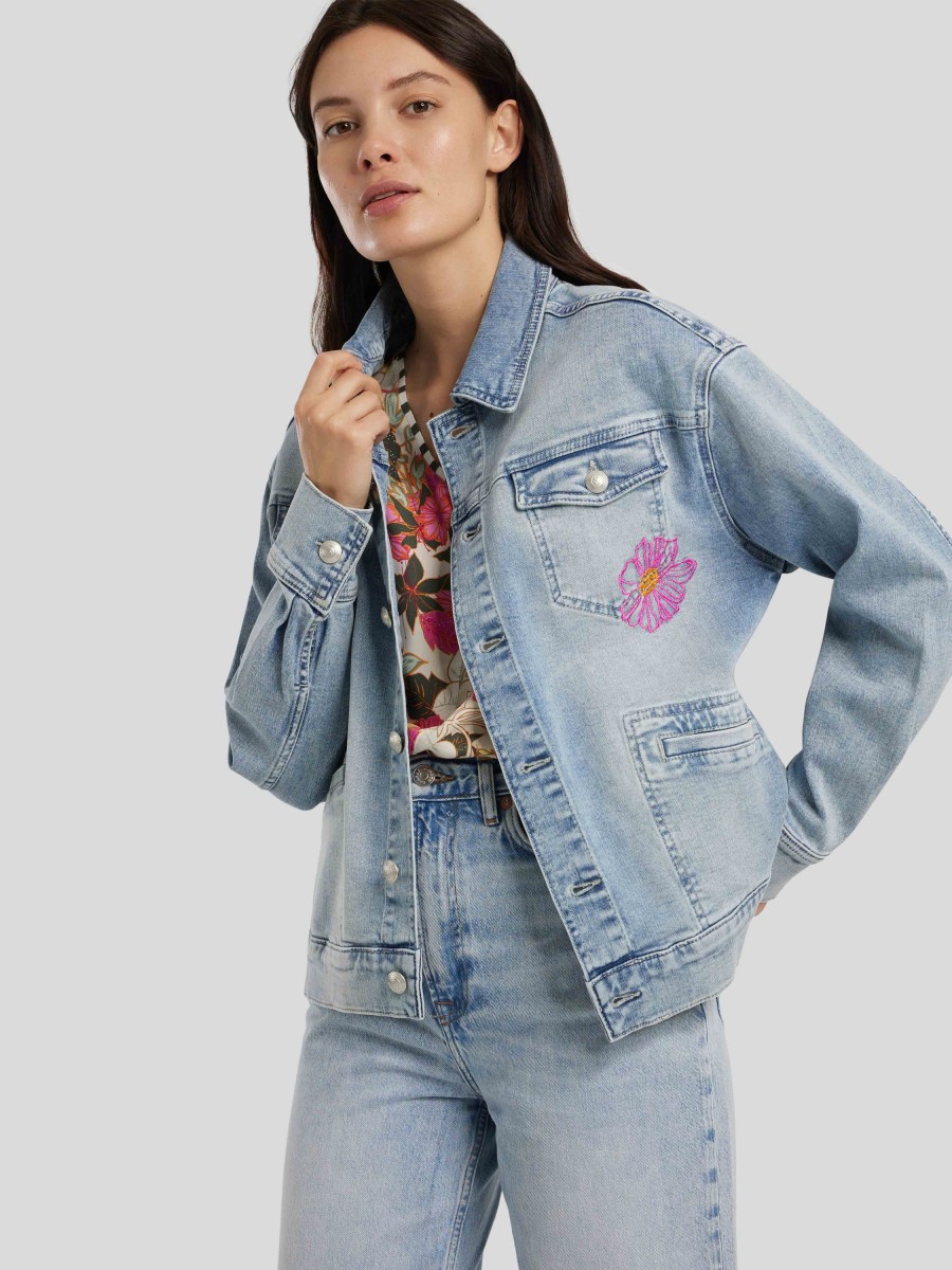 Frauen Lieblingsstück Jacken | Jeansjacke Mit Stickerei Und Print Hellblau