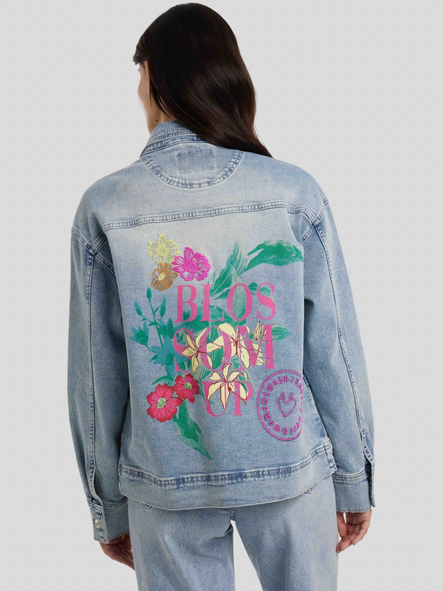 Frauen Lieblingsstück Jacken | Jeansjacke Mit Stickerei Und Print Hellblau