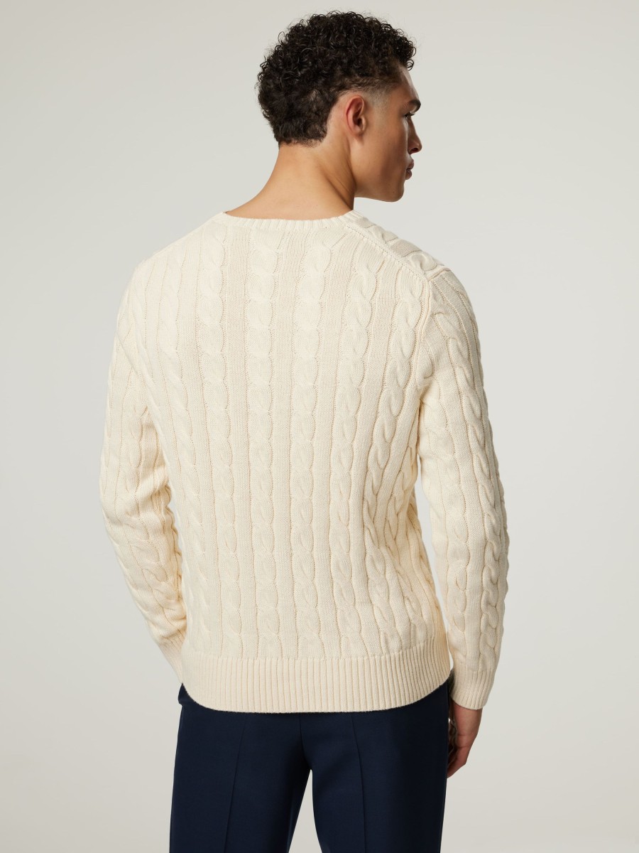 Manner Polo Ralph Lauren Men Pullover & Strickjacken | Pullover Mit Zopfmuster Ecru