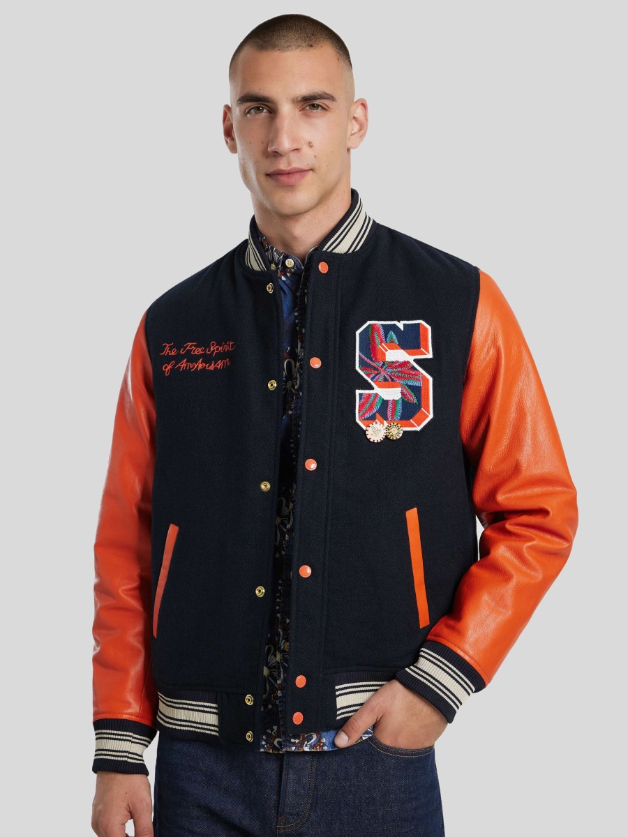 Manner Scotch & Soda Men Jacken | Collegejacke Mit Leder Marine