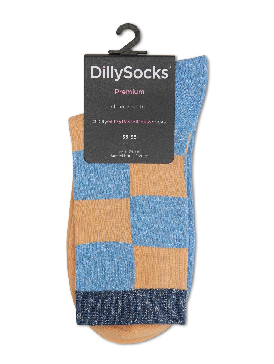 Frauen Dilly Socks Wasche & Loungewear | Socken Glitzy Pastel Chess Hellblau