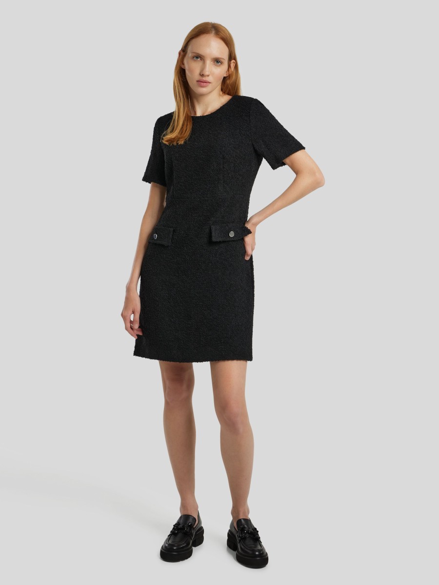 Frauen BOSS Women Kleider | Midikleid Aus Boucle Schwarz