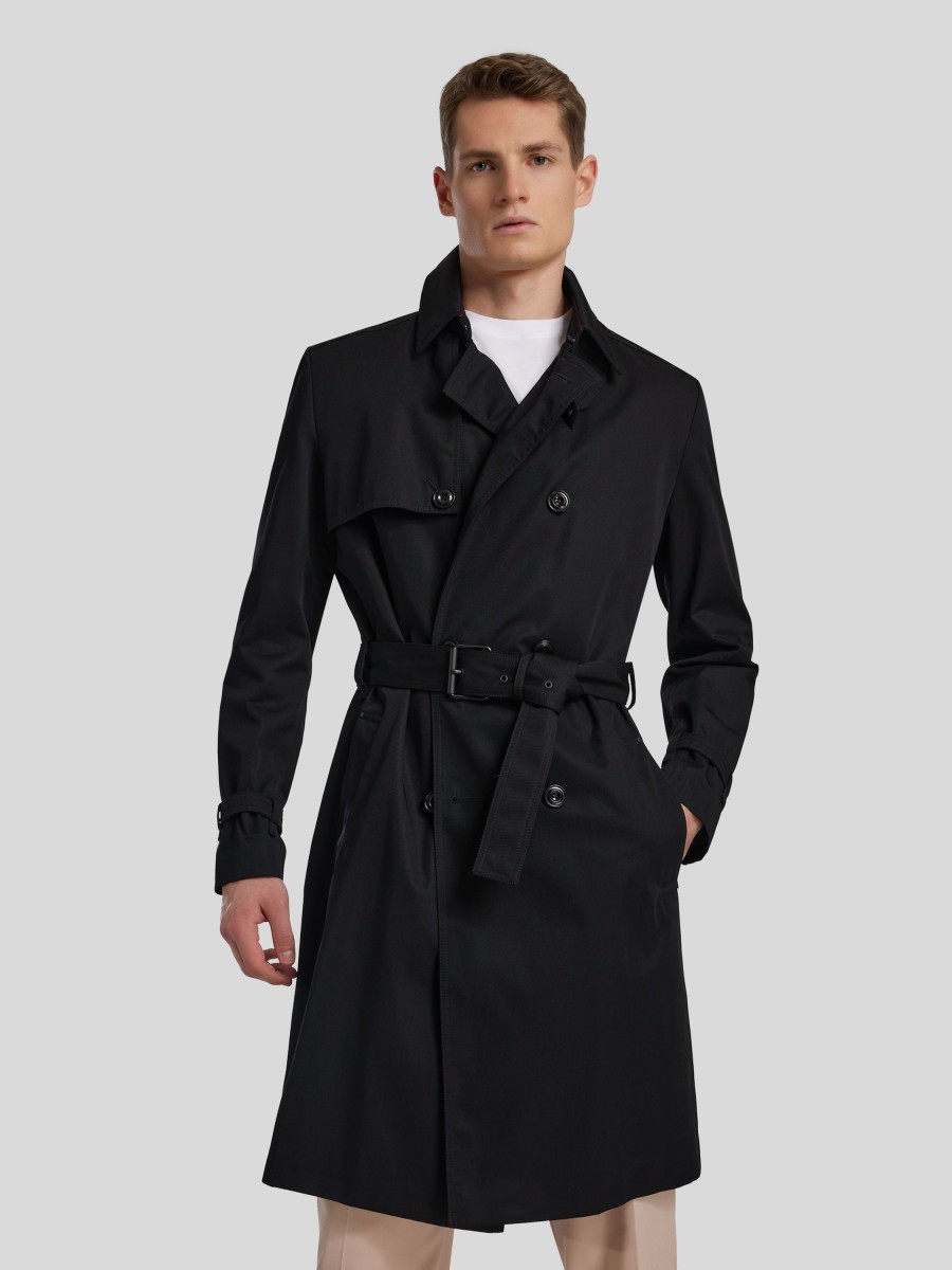 Manner HUGO Mantel | Trenchcoat Im Slim Fit Schwarz