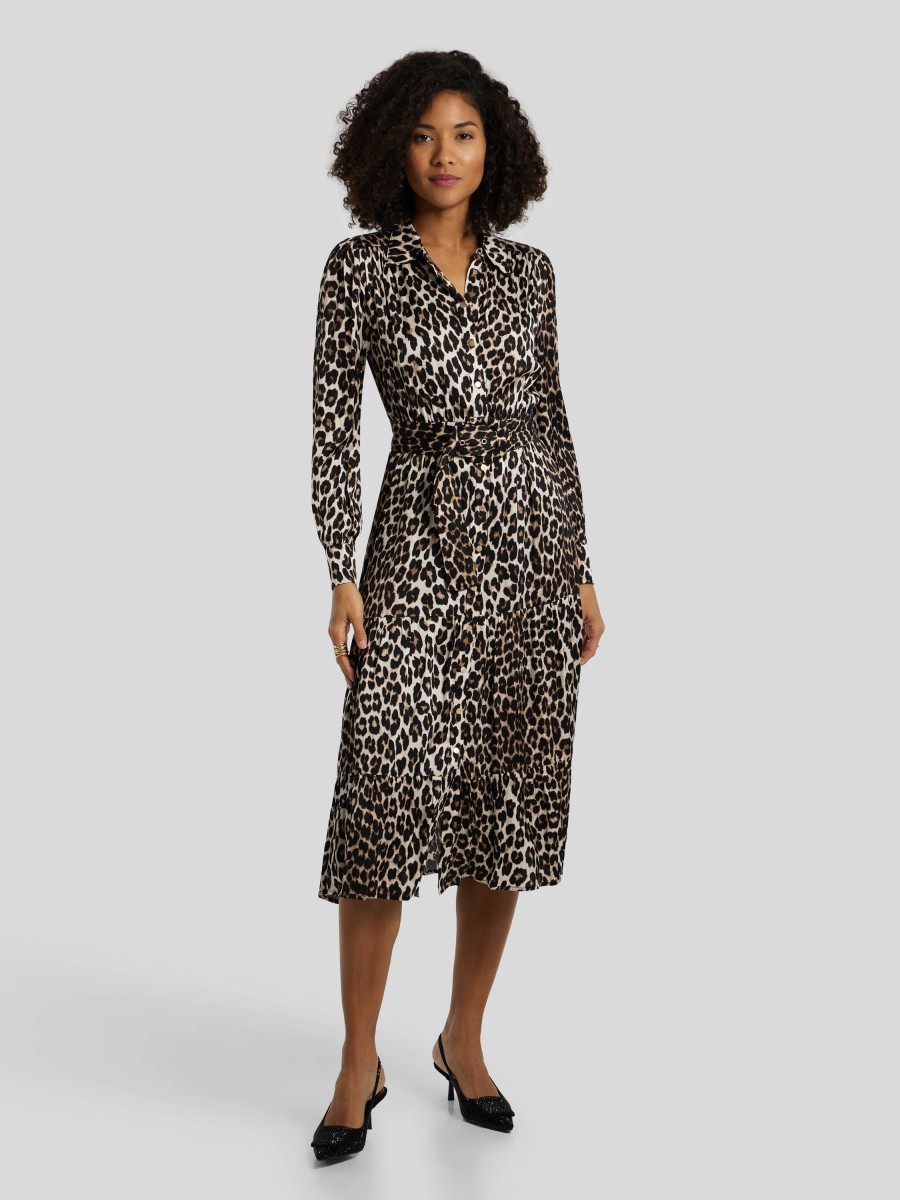 Frauen Suncoo Kleider | Blusenkleid Mit Leoprint Schwarz