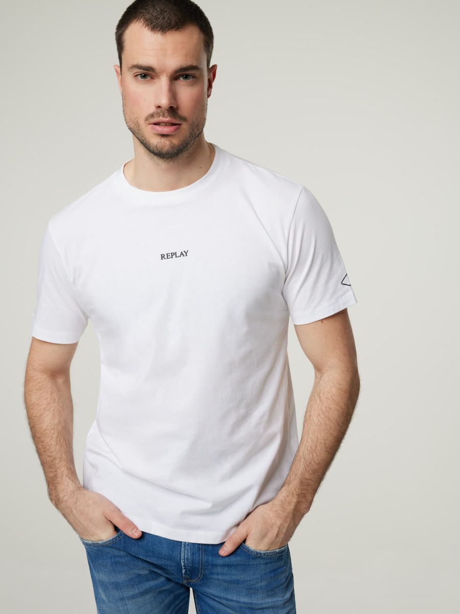 Manner Replay T-Shirts & Shirts | T-Shirt Mit Logo Weiss