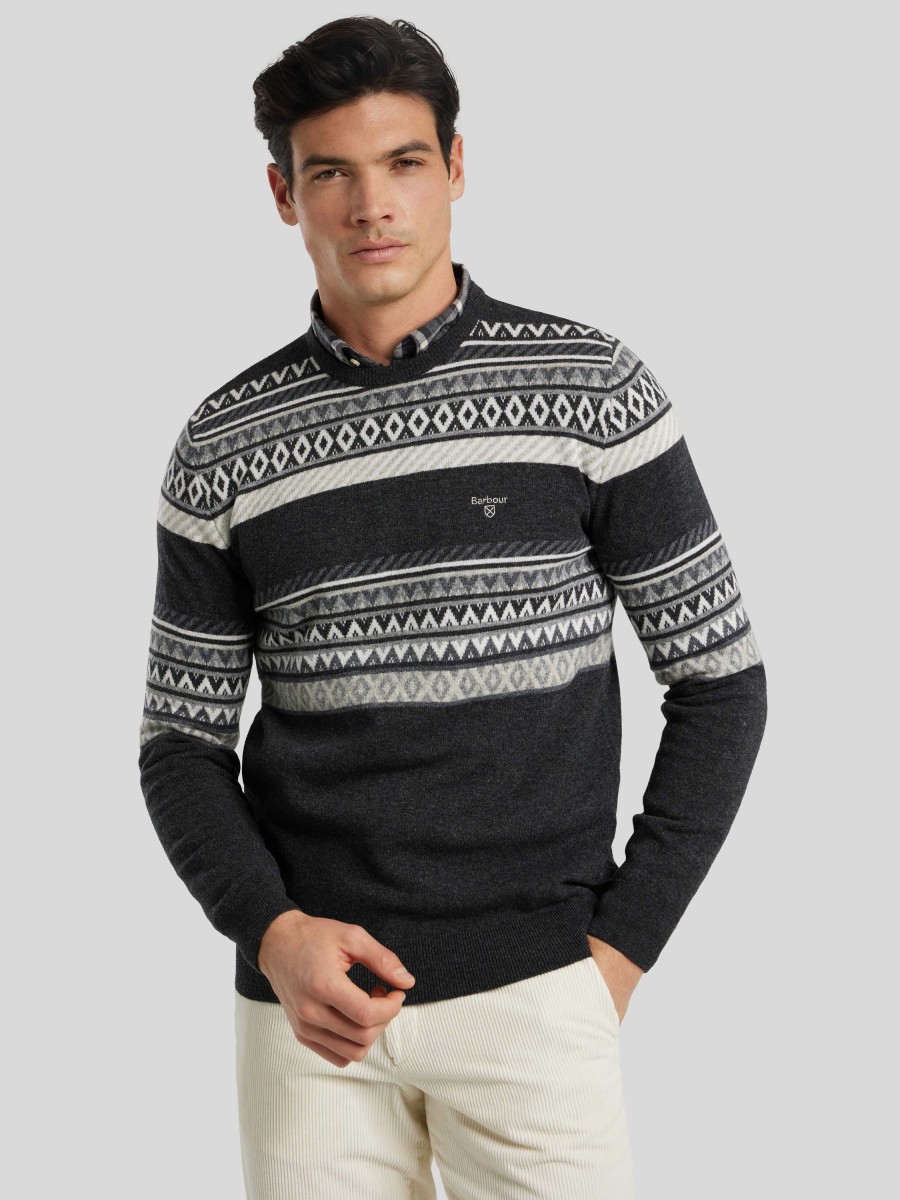 Manner Barbour Pullover & Strickjacken | Pullover Mit Muster Intarsia Anthrazit