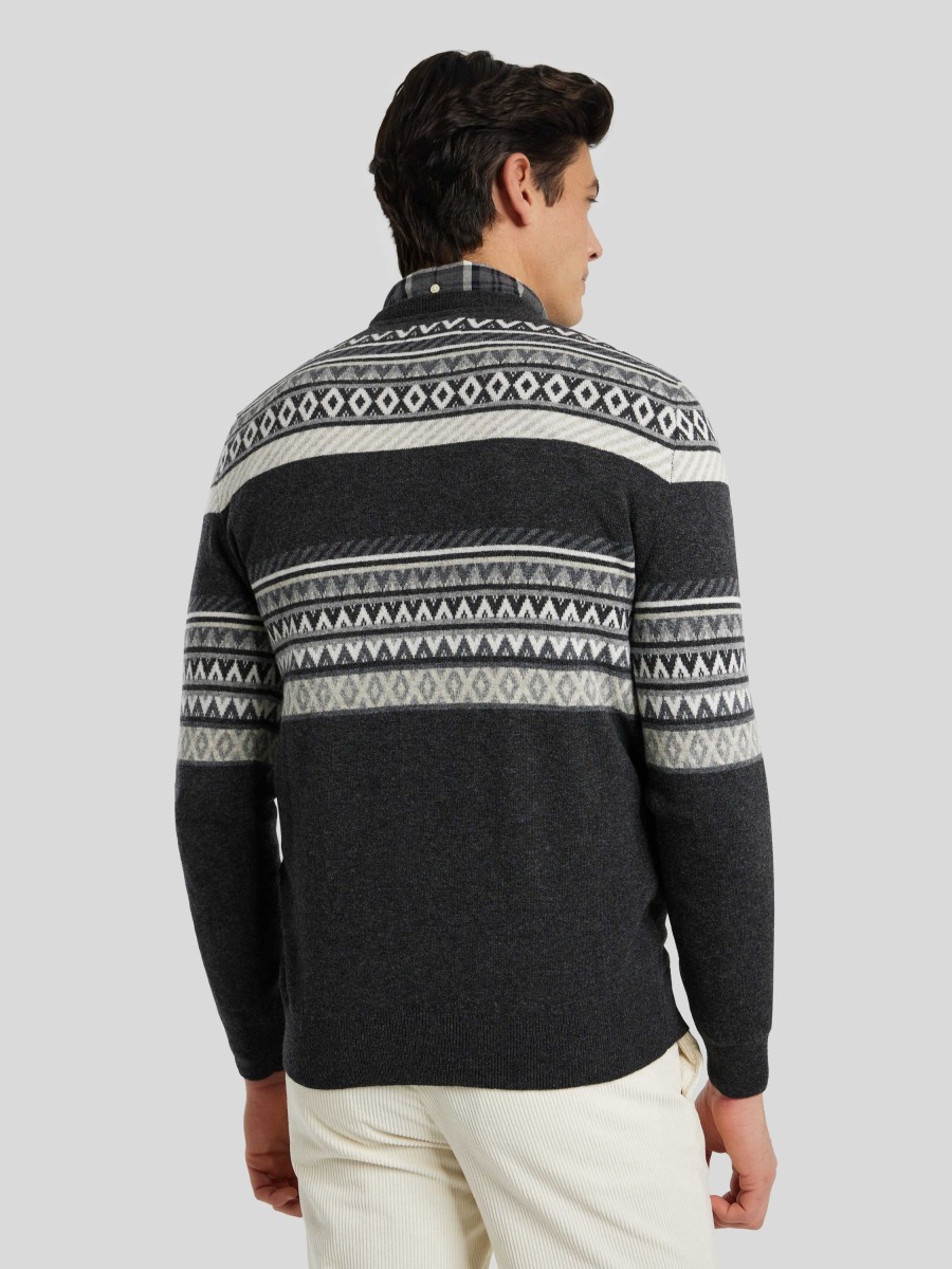 Manner Barbour Pullover & Strickjacken | Pullover Mit Muster Intarsia Anthrazit