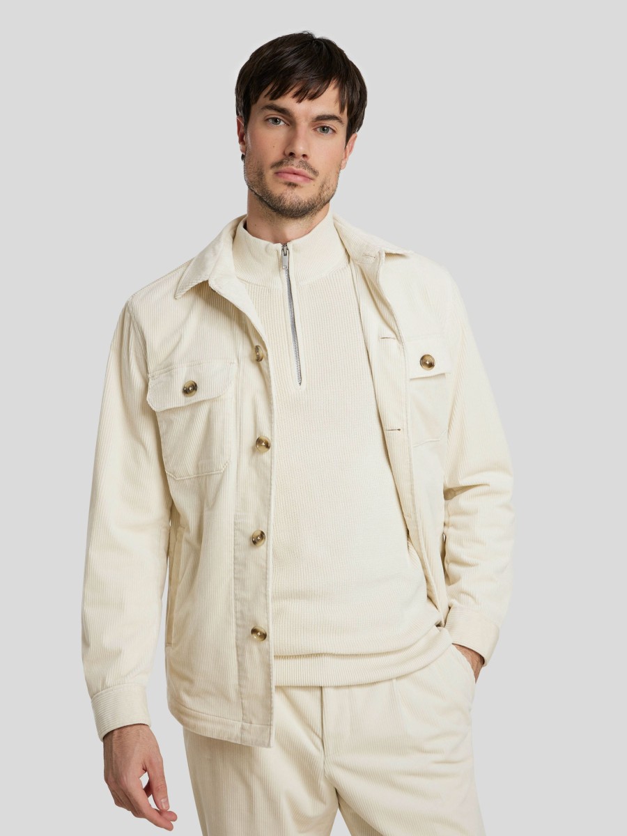 Manner BOSS Men Jacken | Overshirt Aus Cord Ecru