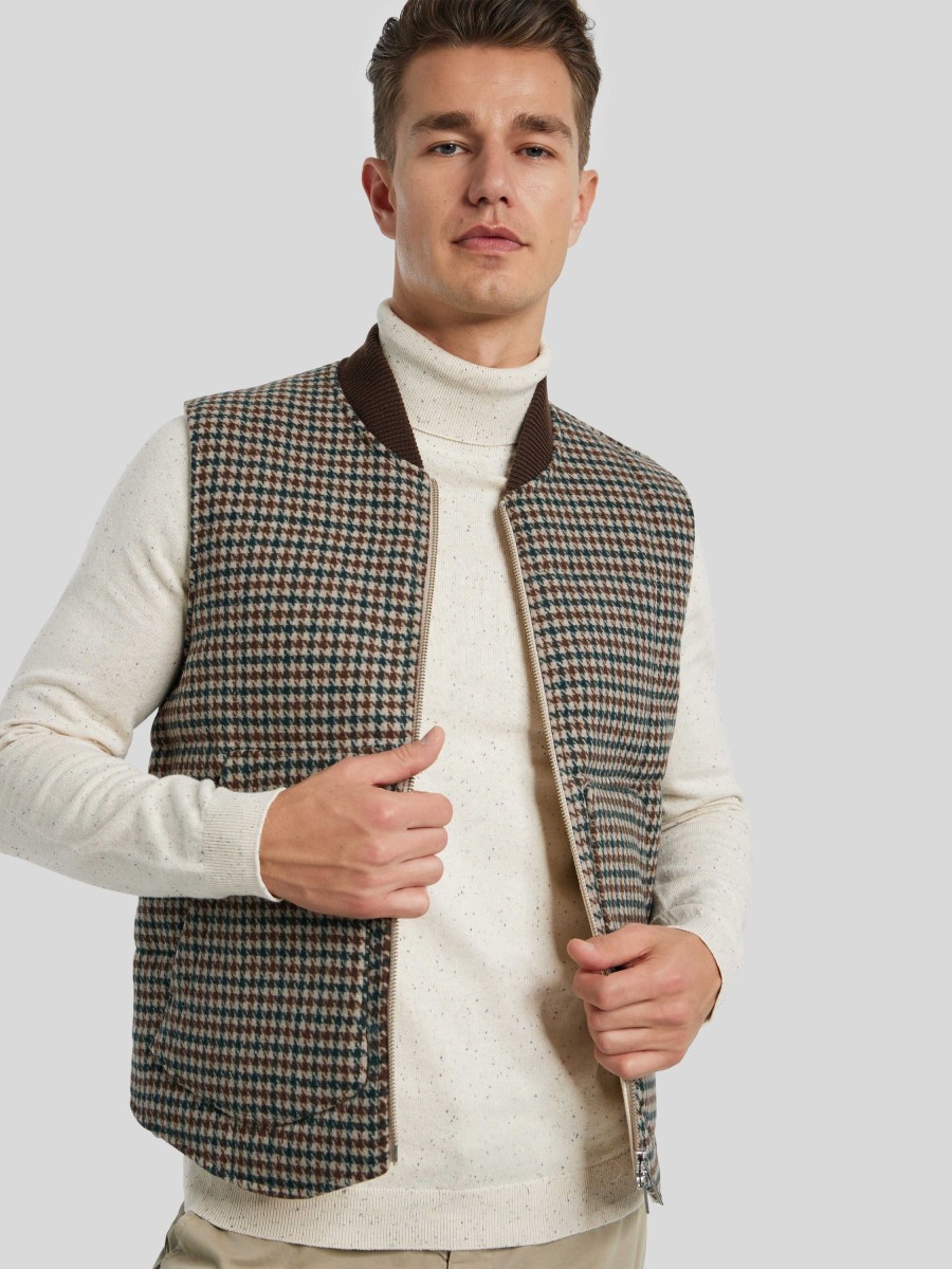 Manner LES DEUX Gilets & Westen | Gilet Im Hahnentritt Braun