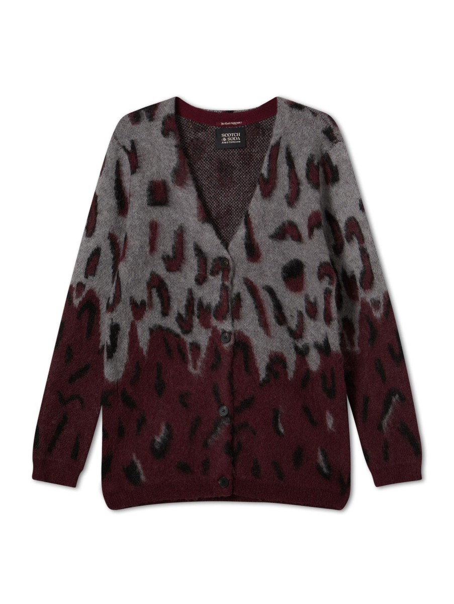 Frauen Scotch & Soda Women Pullover & Strick | Strickjacke Mit Animalprint Bordeaux