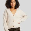 Frauen Comma Pullover & Strick | Strickjacke Aus Alpaka-Mix Ecru