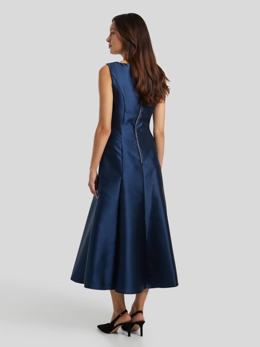 Frauen Swing Kleider | Midikleid Aus Satin Marine