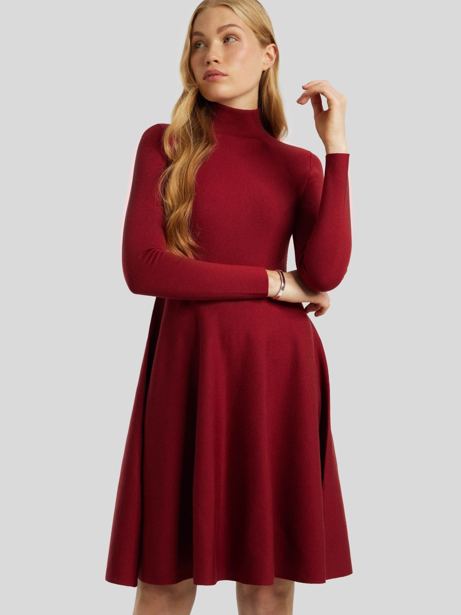 Frauen Akris Punto Kleider | Strickkleid Aus Merinowolle Bordeaux