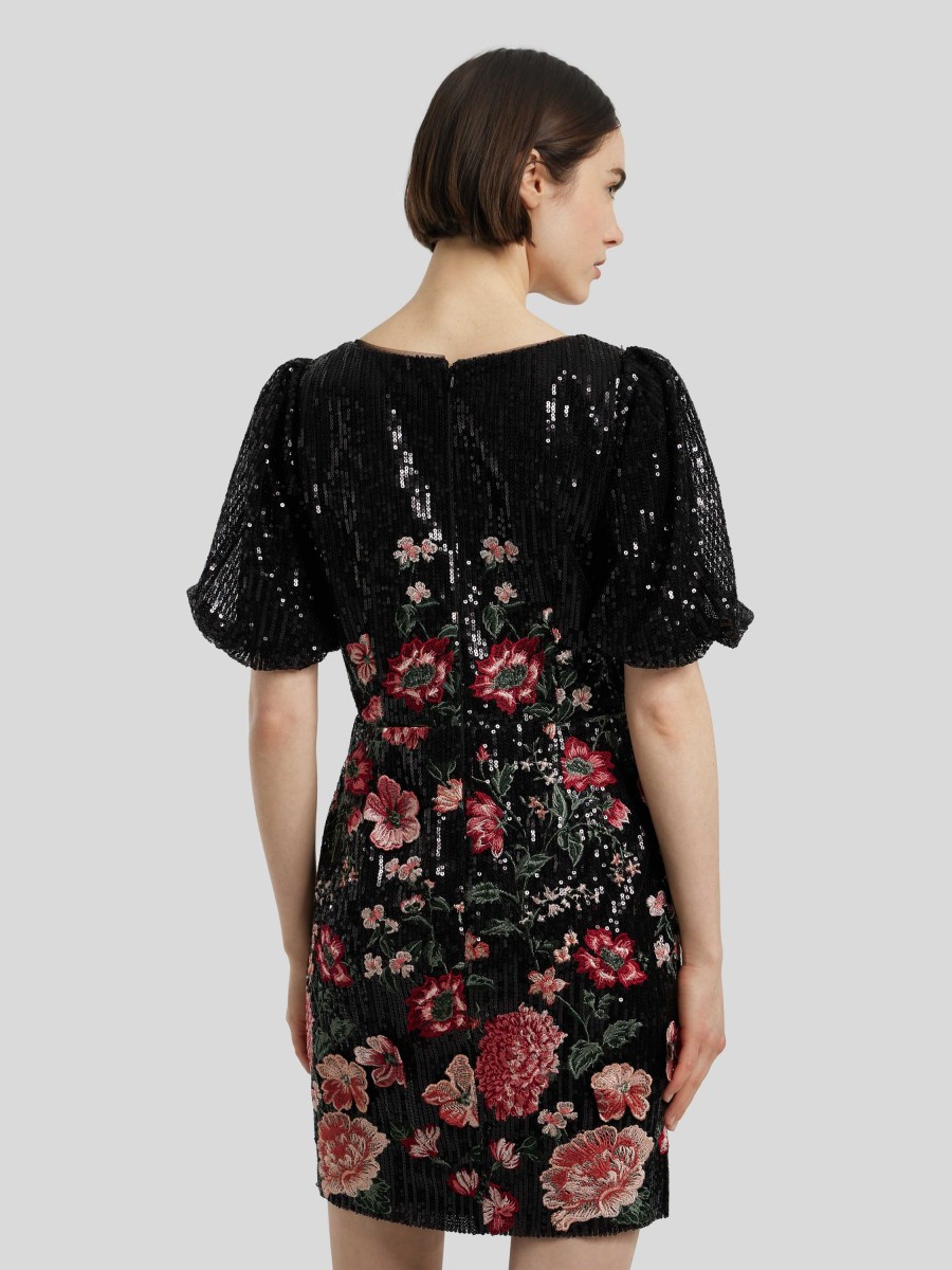 Frauen Marchesa Notte Kleider | Cocktailkleid Mit Blumen Schwarz