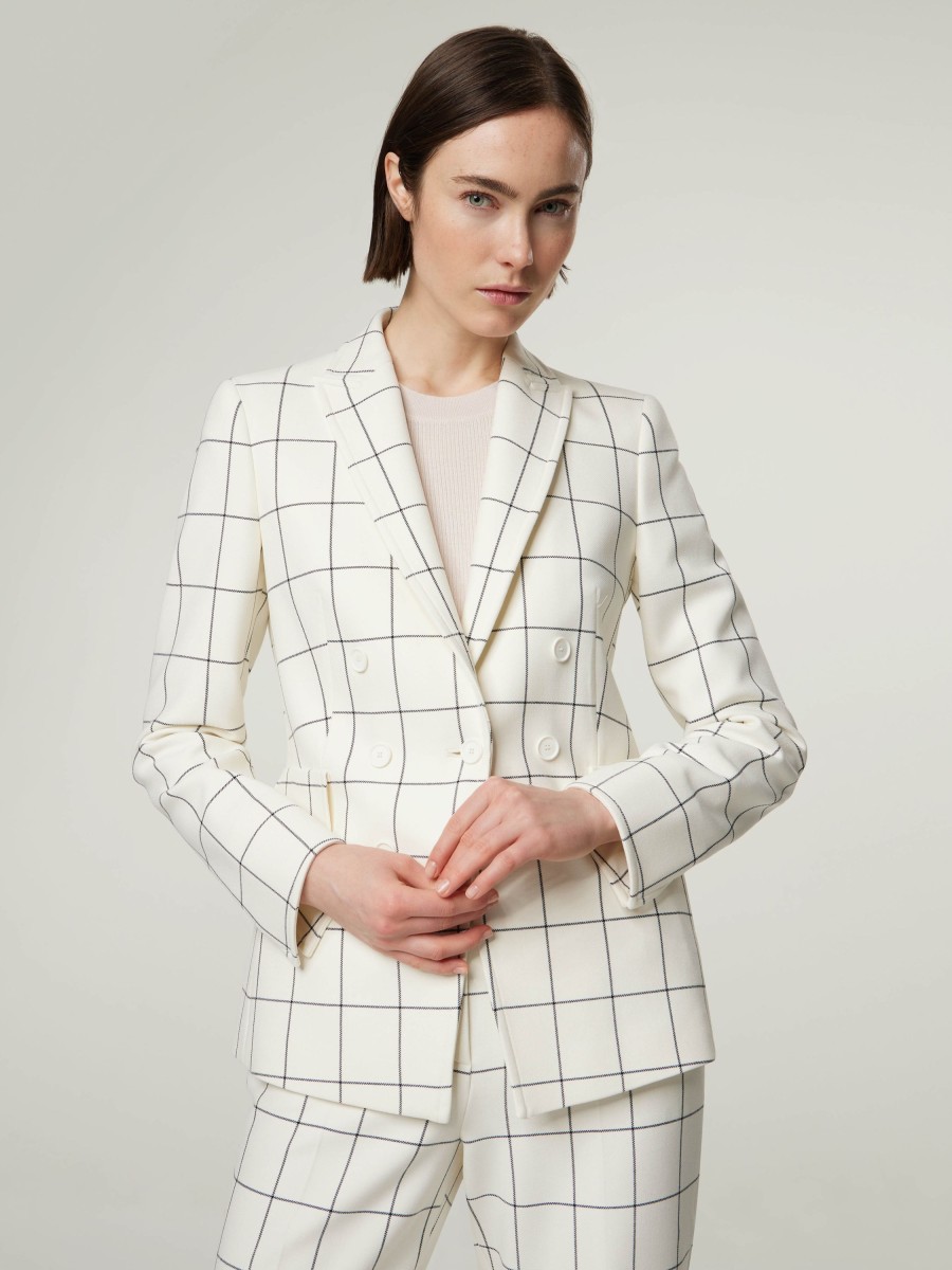 Frauen Akris Punto Blazer | Blazer Mit Karo Ecru