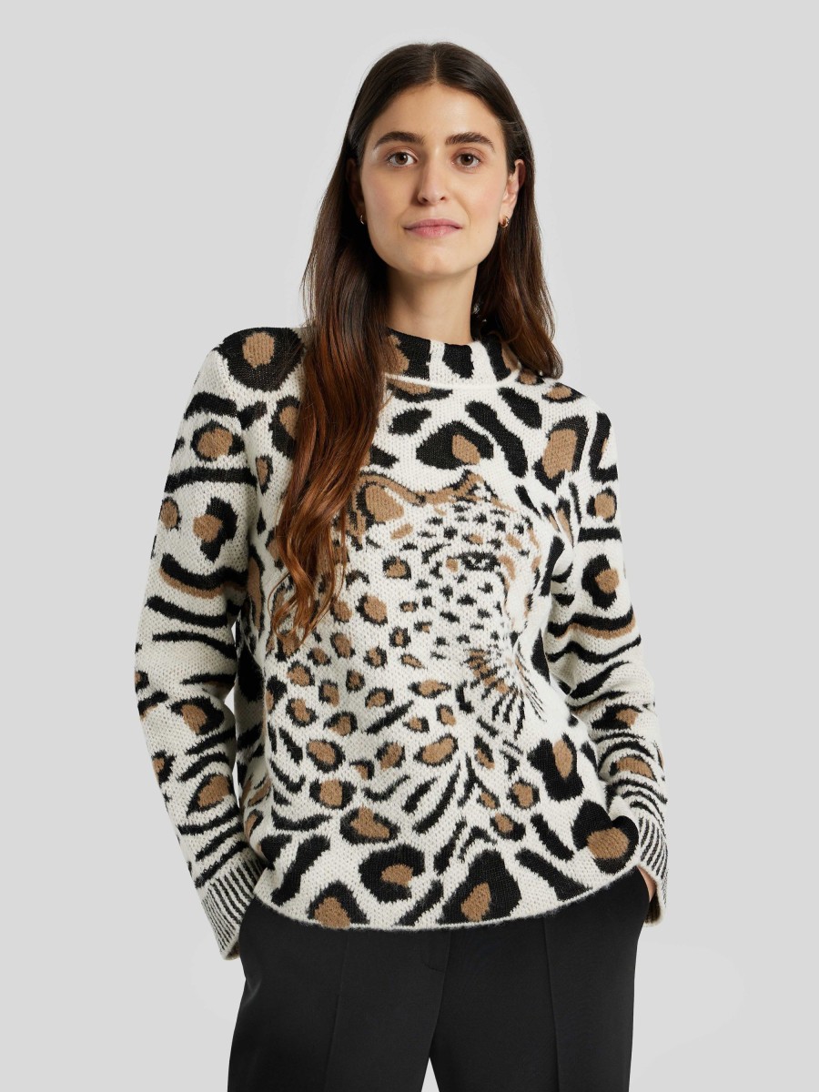 Frauen Marc Cain Pullover & Strick | Pullover Mit Leo-Print Ecru