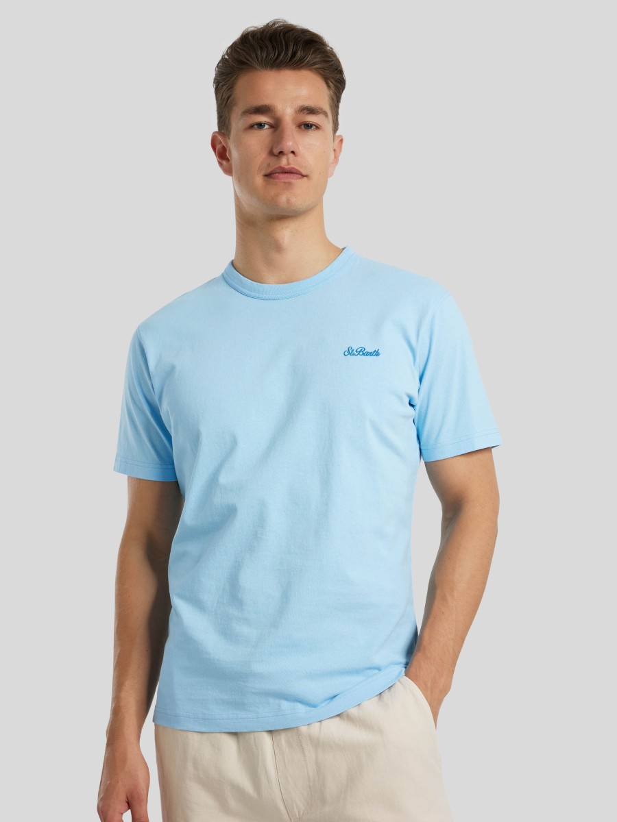 Manner MC2 Saint Barth T-Shirts & Shirts | T-Shirt Mit Logo Hellblau