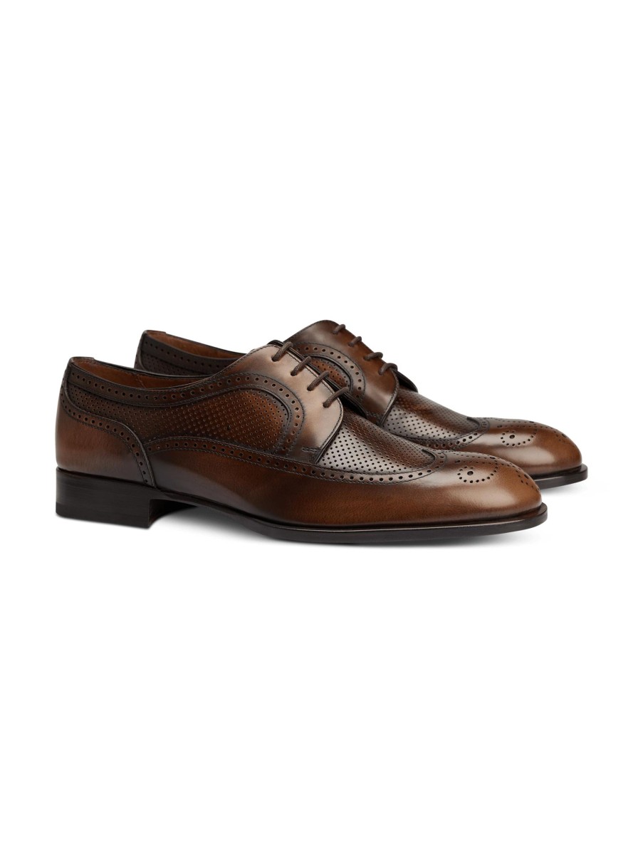 Manner Fratelli Rossetti Schnurschuhe | Derby Mit Lochmuster Braun