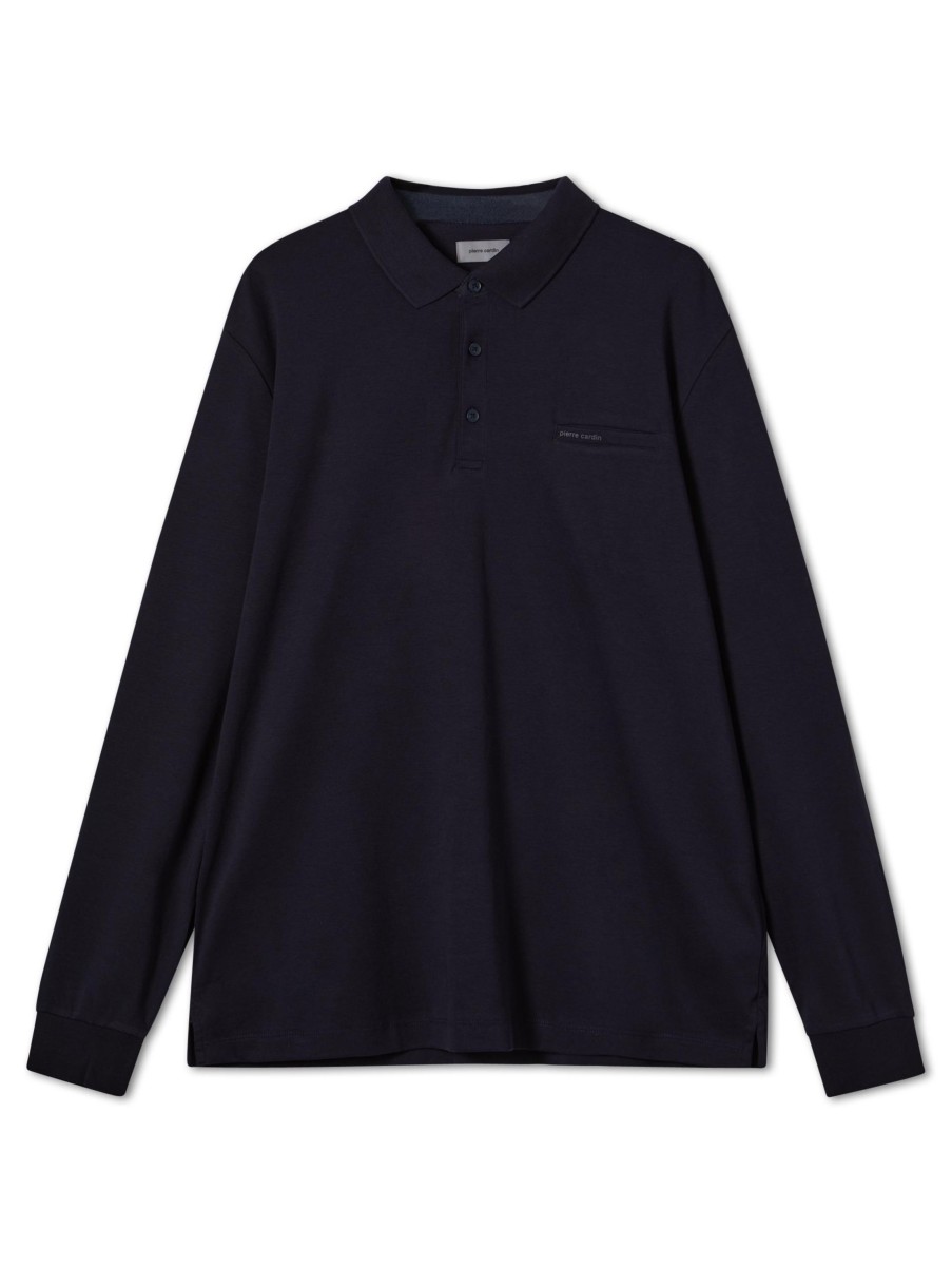 Manner Pierre Cardin Grosse Grossen | Langarm Polo-Shirt Marine