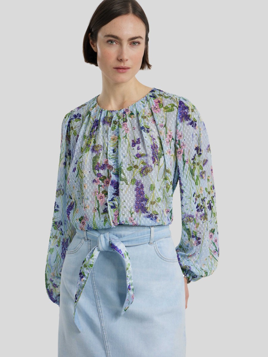 Frauen Marc Cain Blusen & Tuniken | Bluse Mit Blumenprint Hellblau