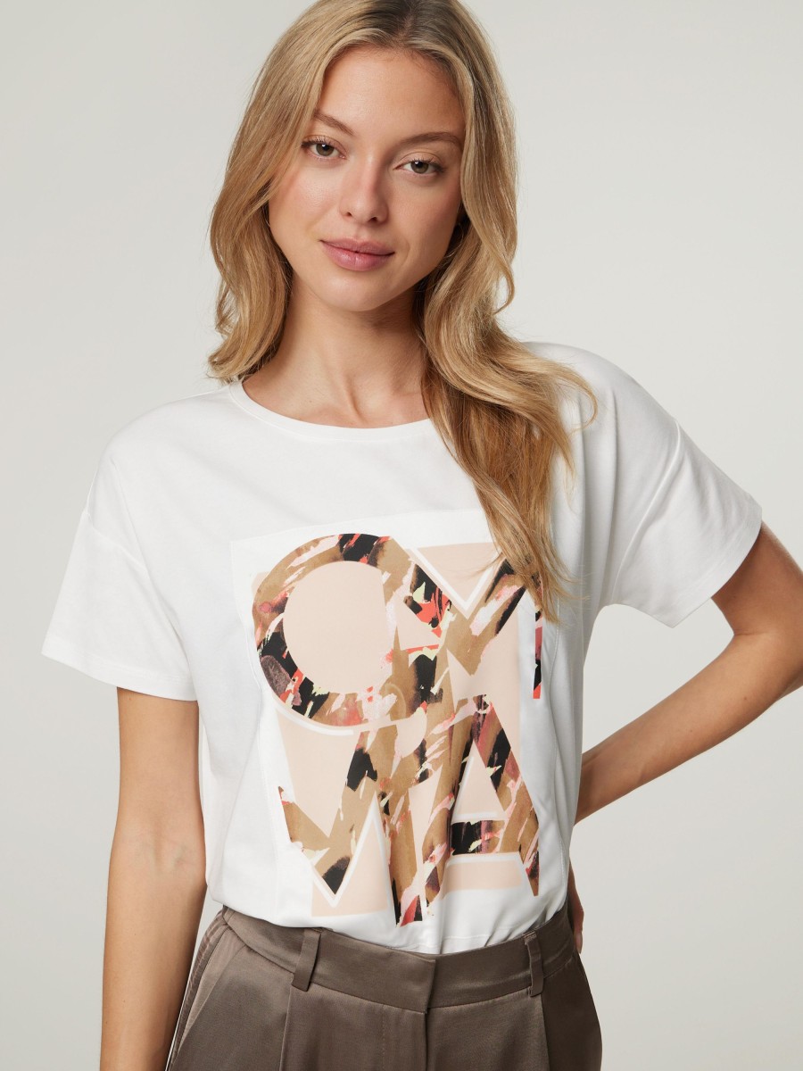 Frauen Comma T-Shirts & Shirts | T-Shirt Mit Print Weiss