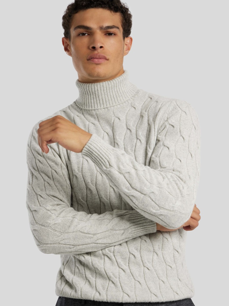 Manner Burger Pullover & Strickjacken | Pullover Mit Zopfmuster Hellgrau