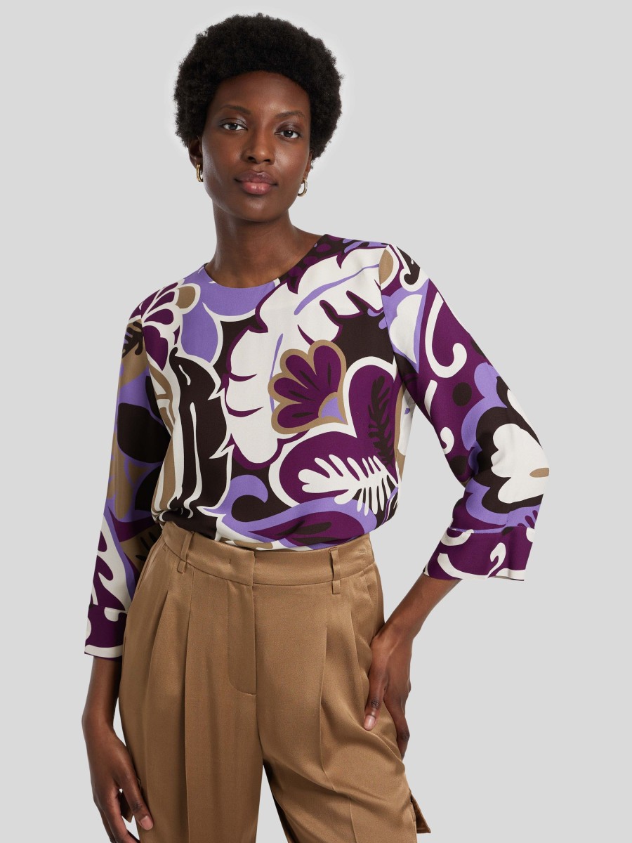 Frauen Luisa Cerano Blusen & Tuniken | Bluse Mit Flower-Print Aubergine