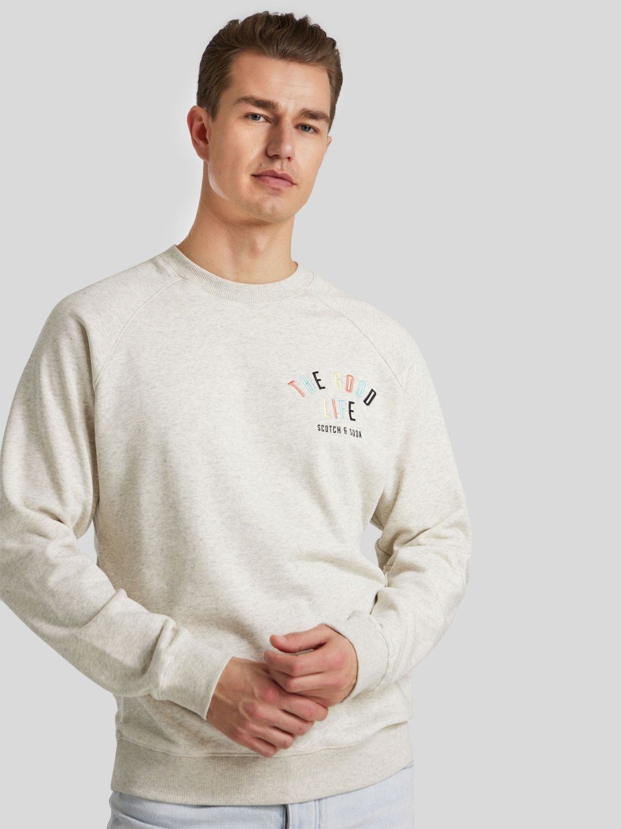 Manner Scotch & Soda Men Hoodies & Sweatshirts | Sweatshirt Mit Logo Hellgrau