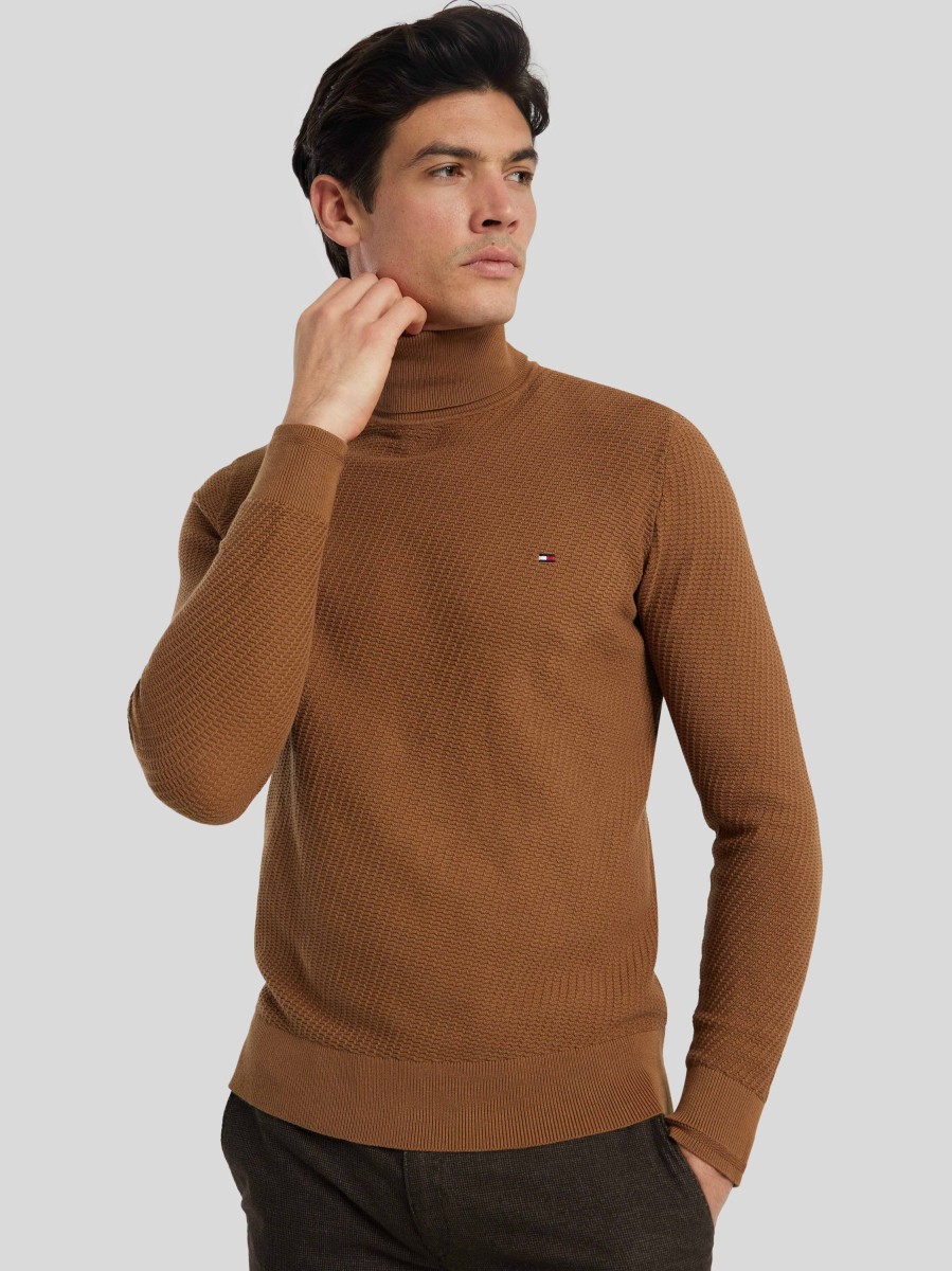 Manner Tommy Hilfiger Pullover & Strickjacken | Rollkragenpullover Im Waffelstrick Camel