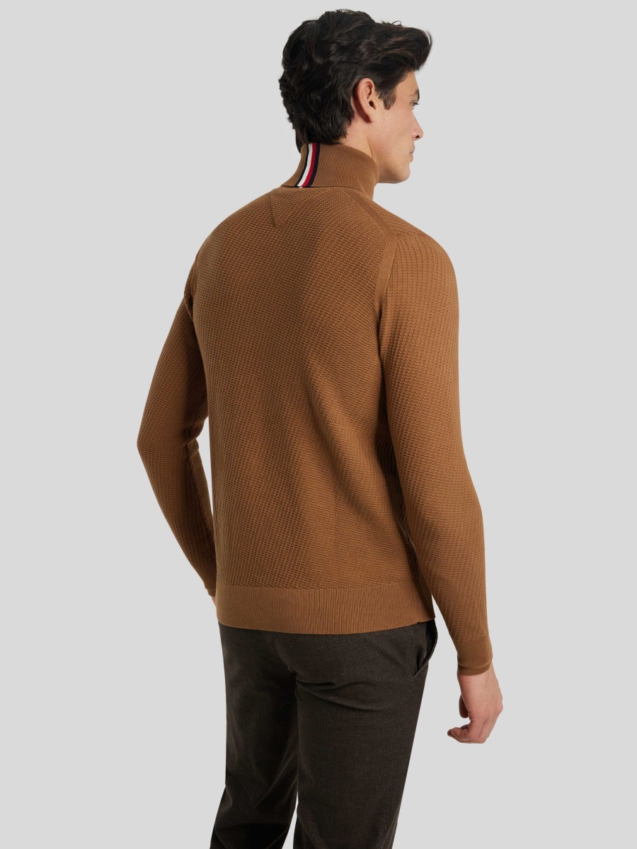 Manner Tommy Hilfiger Pullover & Strickjacken | Rollkragenpullover Im Waffelstrick Camel