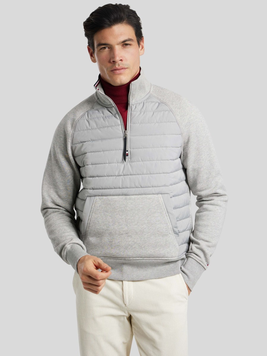 Manner Tommy Hilfiger Pullover & Strickjacken | Troyer Im Sportlichen Fit Grau