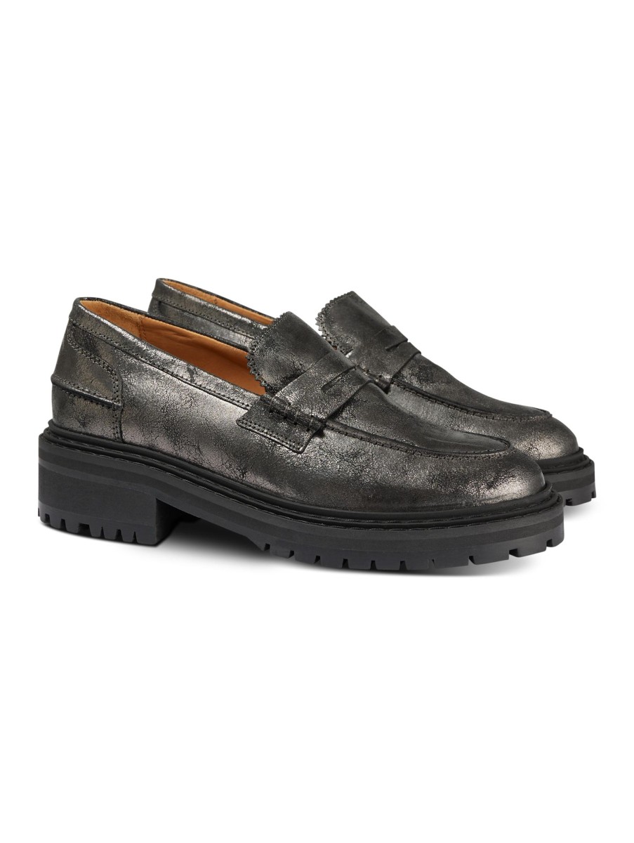 Frauen Anonymous Copenhagen Halbschuhe | Loafers Im Metallic-Look Anthrazit