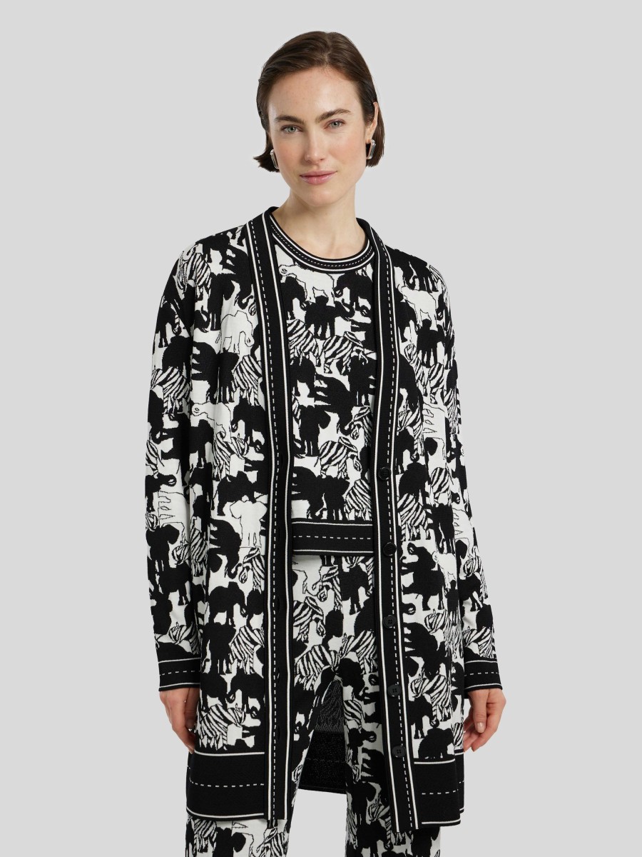 Frauen Marc Cain Pullover & Strick | Strickjacke Mit Elefanten-Print Schwarz