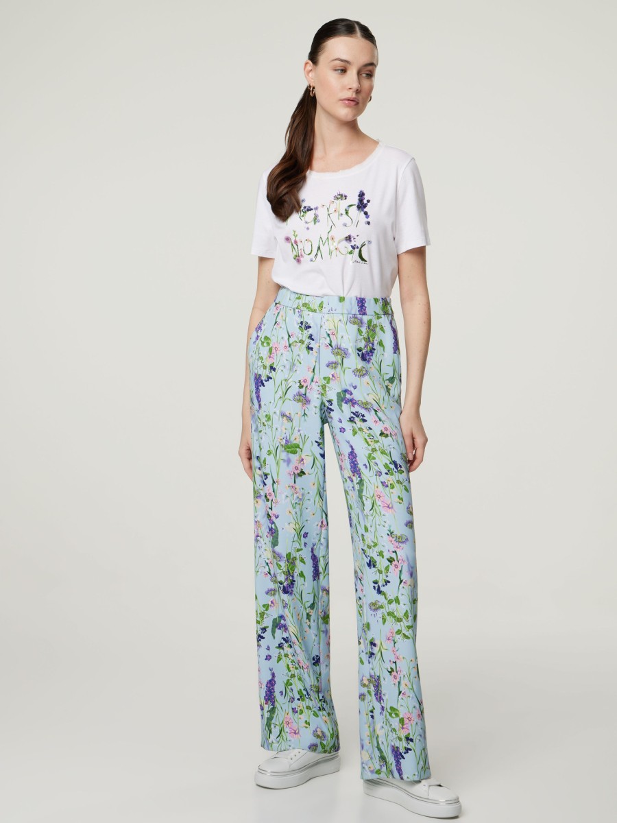 Frauen Marc Cain Hosen | Hose Mit Blumenprint Hellblau