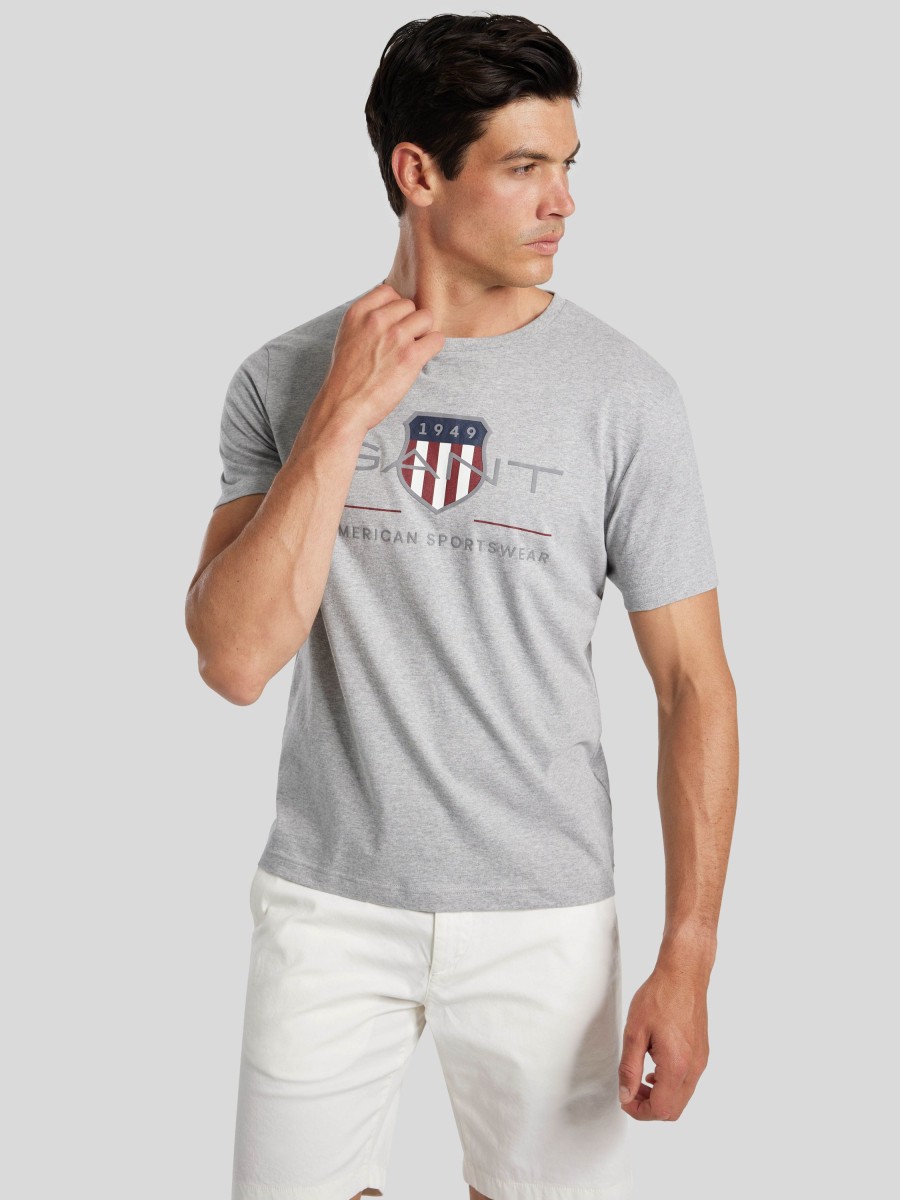 Manner Gant T-Shirts & Shirts | T-Shirt Mit Logo Grau