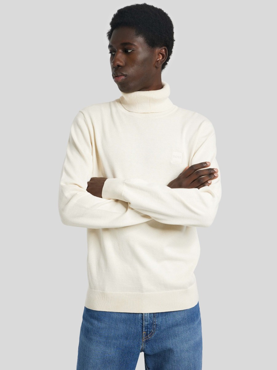 Manner BOSS Casual Pullover & Strickjacken | Rollkragenpullover Ecru