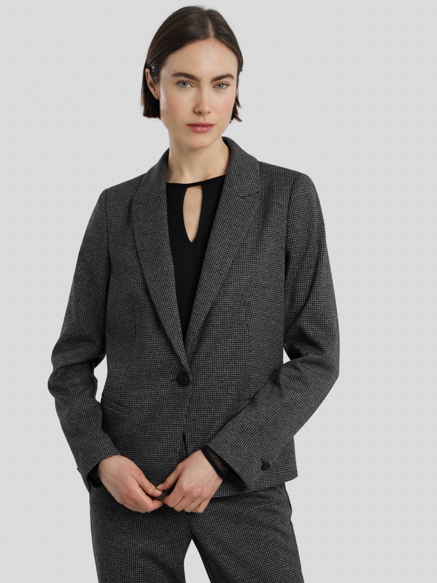 Frauen Comma Blazer | Blazer Mit Hahnentritt Anthrazit