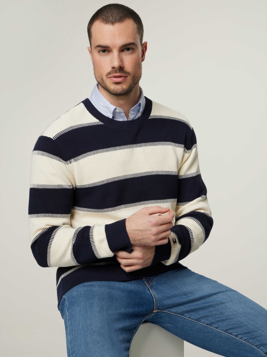 Manner Tommy Hilfiger Pullover & Strickjacken | Pullover Mit Streifen Marine