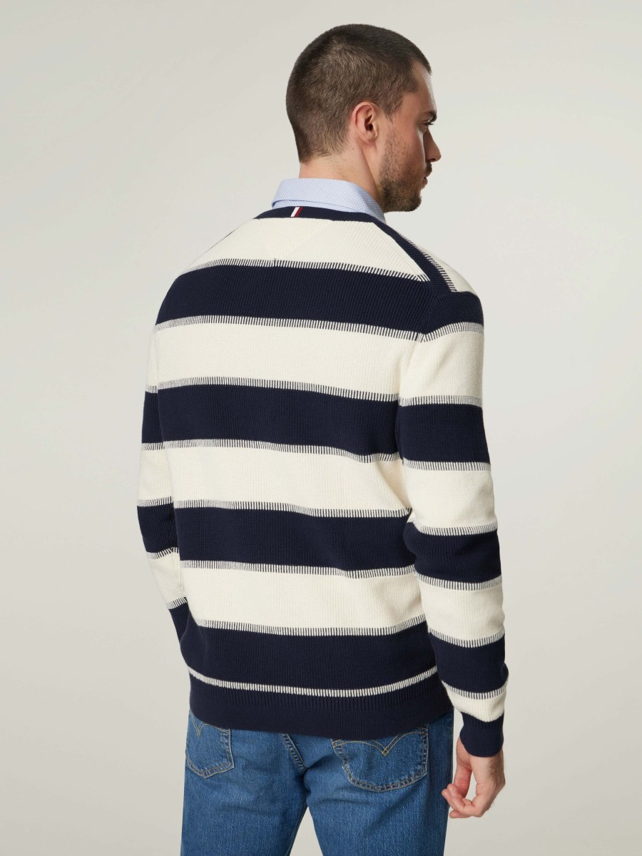 Manner Tommy Hilfiger Pullover & Strickjacken | Pullover Mit Streifen Marine