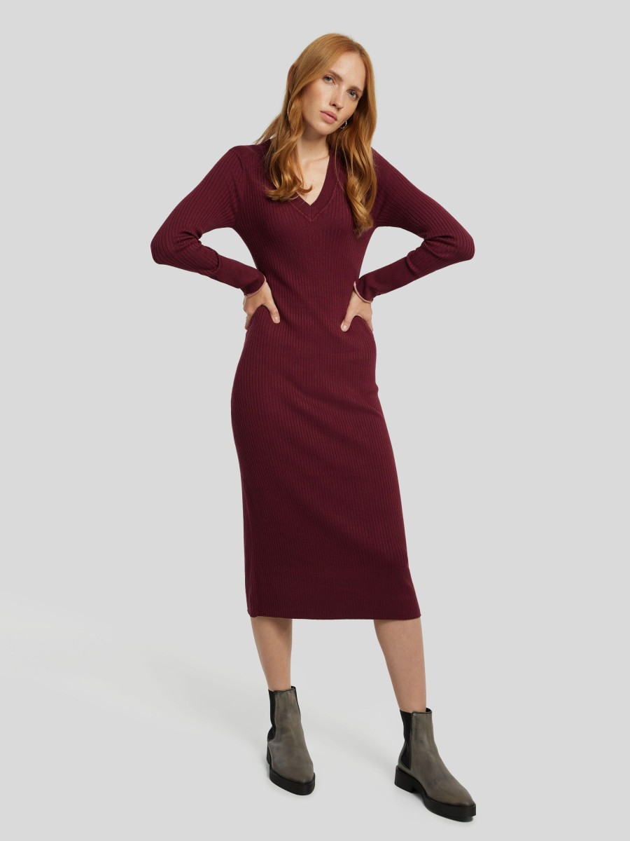 Frauen Scotch & Soda Women Kleider | Strickkleid Mit Rippen Bordeaux