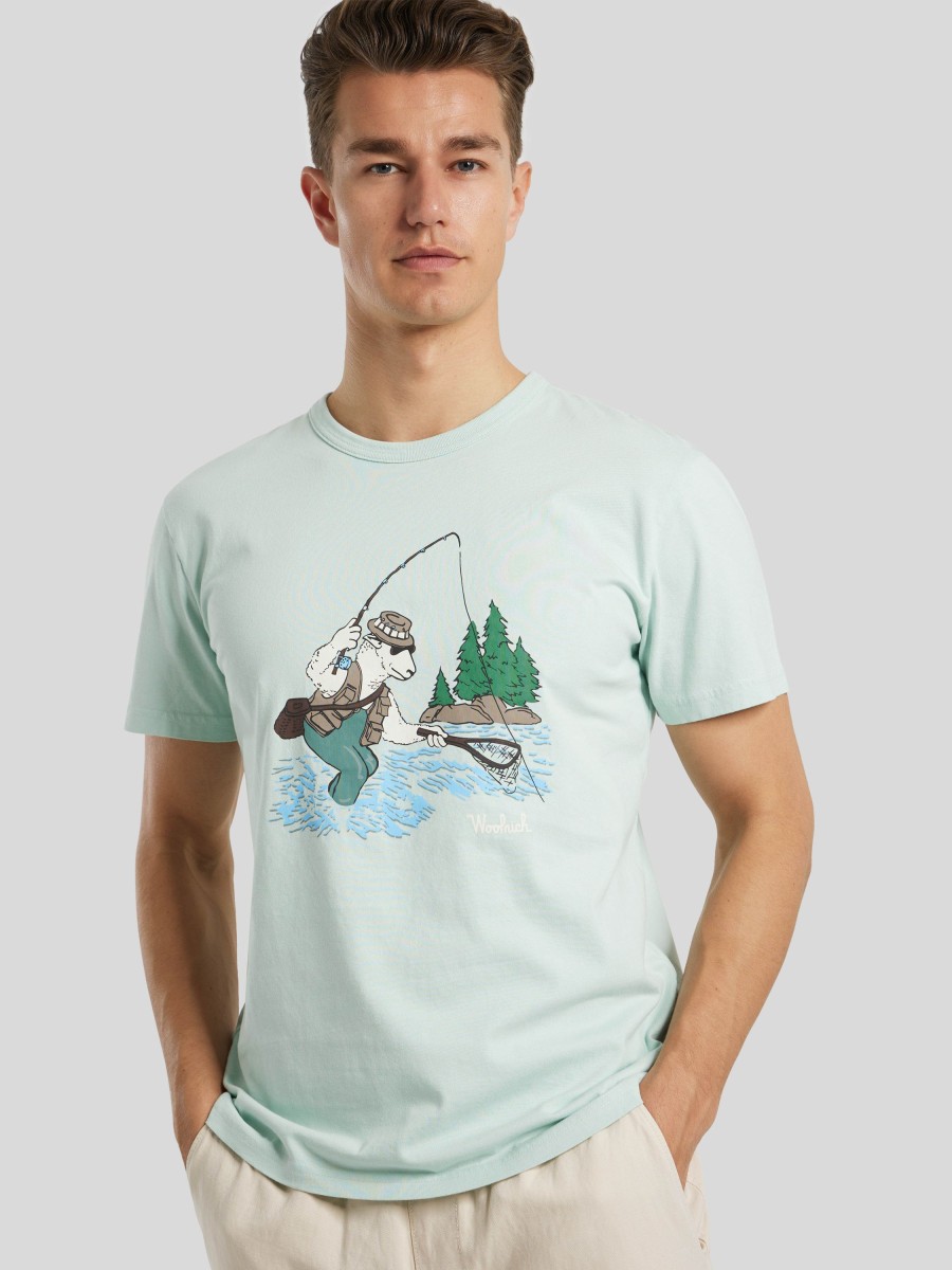 Manner Woolrich T-Shirts & Shirts | T-Shirt Mit Print Grun