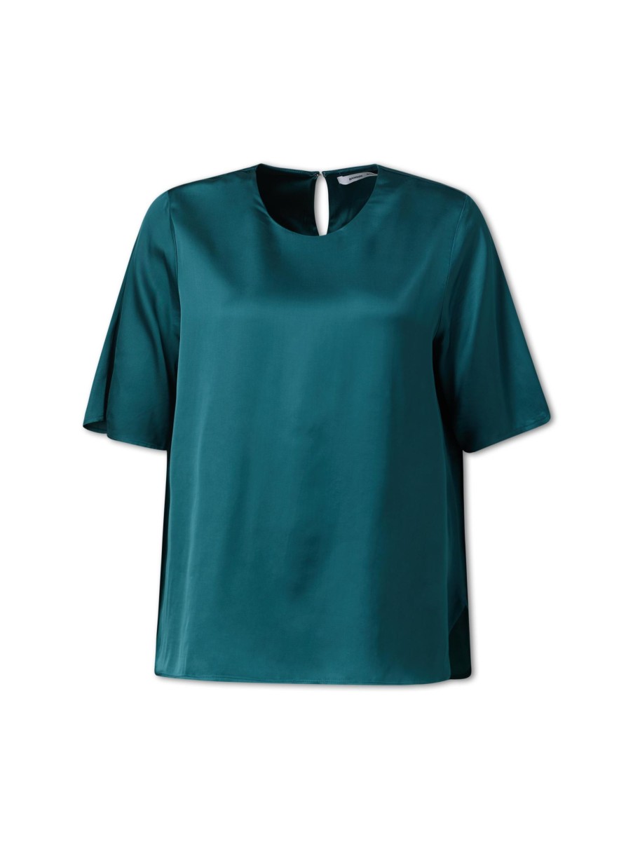 Frauen Samsoe & Samsoe Blusen & Tuniken | Blusenshirt Aus Satin Denise Petrol